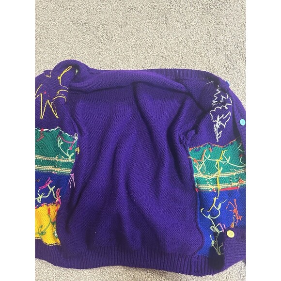 Vintage Handmade Purple Folk Art Cardigan Sun Rain Llama Birds Embroidery XS/S - Picture 5 of 5